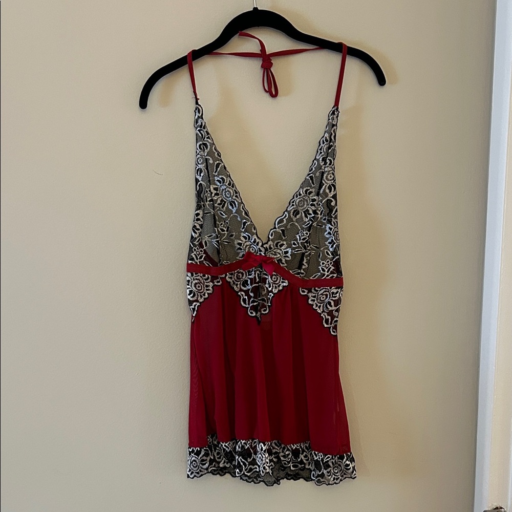 Red Lace-Trim Slip Dress Lingerie